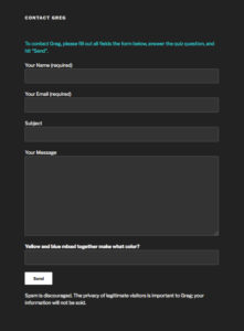 sample contact form for a web site illustrating being available to one's clientele, customized from Contact Form 7 by SmARTful Solutions By George, LLC and Linda "Eilee" S. George